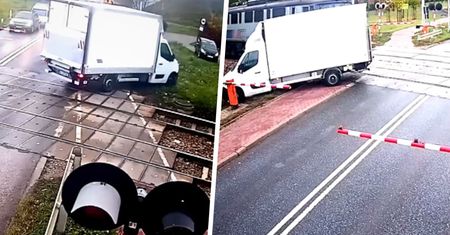 Utknął między rogatkami. Opublikowano nagranie z momentu uderzenia