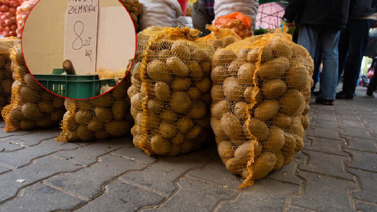 Ziemniaki w cenie 8 zł na warszawskim bazarze.