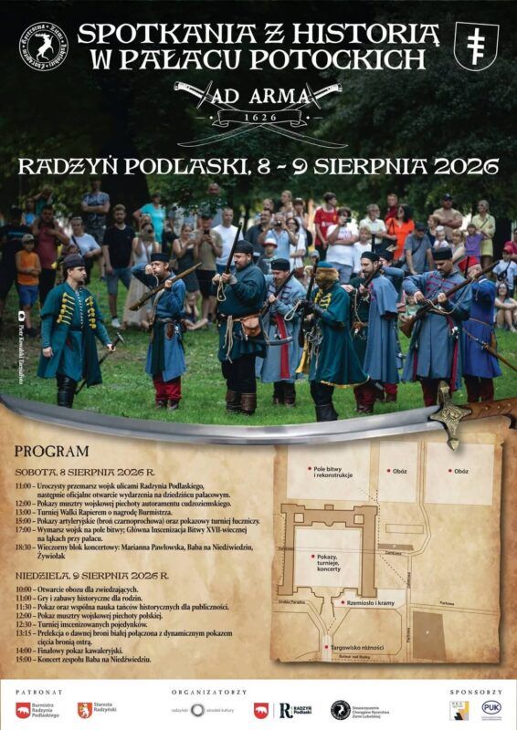 Plakat Spotkania z Historią w Pałacu Potockich Radzyń Podlaski 8-9 sierpnia 2026