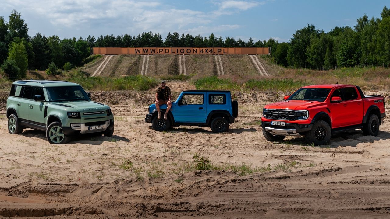 Trzy koncepcje terenówki - porównujemy Raptora z Defenderem i Suzuki Jimny. Każdy świetny na swój sposób