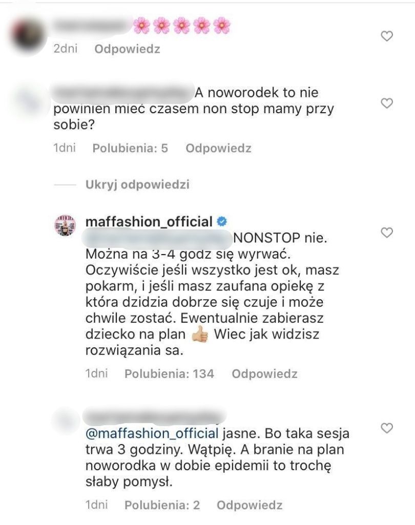 "Fanka" zarzuca Maffashion zbyt szybki powrót do pracy