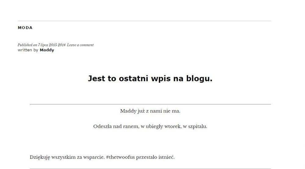 Nie żyje Maddinka, fot. blog Maddinki