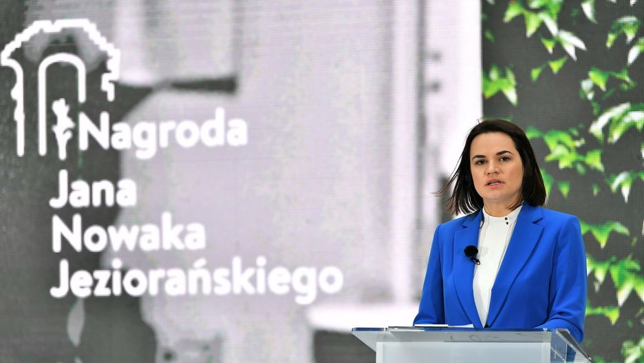 Laureatka nagrody Swiatłana Cichanouska podczas uroczystości we Wrocławiu