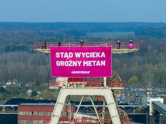 Aktywiści Greenpeace w kopalni. Wspięli się na 55-metrowy szyb