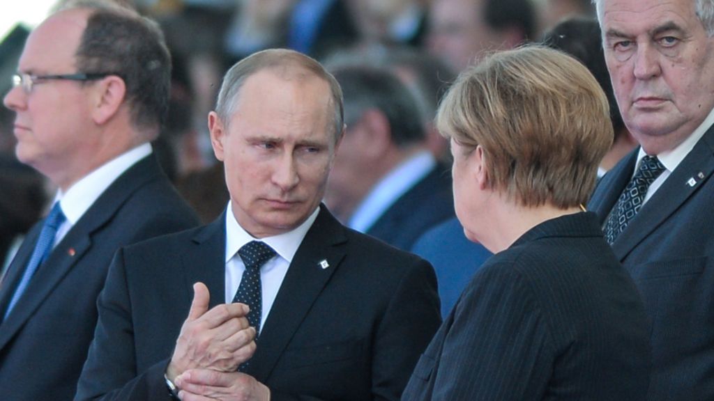(FILE): Putin And Merkel Attend D-Day Commemoration
OUISTREHAM, FRANCE - JUNE 06: 
In this file photo German Chancellor Angela Merkel and Russian President Vladimir Putin came face to face as they attend commemoration ceremonies marking the 70th anniversary of the D-day invasion of Nazi-occupied Normandy on June 6, 2014 in Ouistreham, France. 
As the world looked on, an intense discussion took place between the two leaders,
Later on that day, US President Barack Obama called on Putin to take immediate action to ease the escalating tensions in eastern Ukraine. Obama warned Putin that failure to cooperate with the government in Kiev would lead to Russia's further isolation from the international community. The meeting was a pivotal moment that would shape the future of relations between these nations. (Photo by Artur Widak/NurPhoto via Getty Images)
NurPhoto
eu, eastern russia, germany and russia, kgb, russian invasion of ukraine, contact, demand, forced, forcible acquisition, gas pipeline, gestures, illigal, interaction, potraits, state's territory, subordenence, d-day invasion, us president barack obama, international community