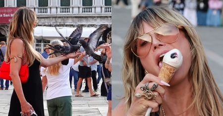 Heidi Klum pałaszuje loda i "brata się" z włoskimi gołębiami. Miło spędza czas przed festiwalem w Wenecji?