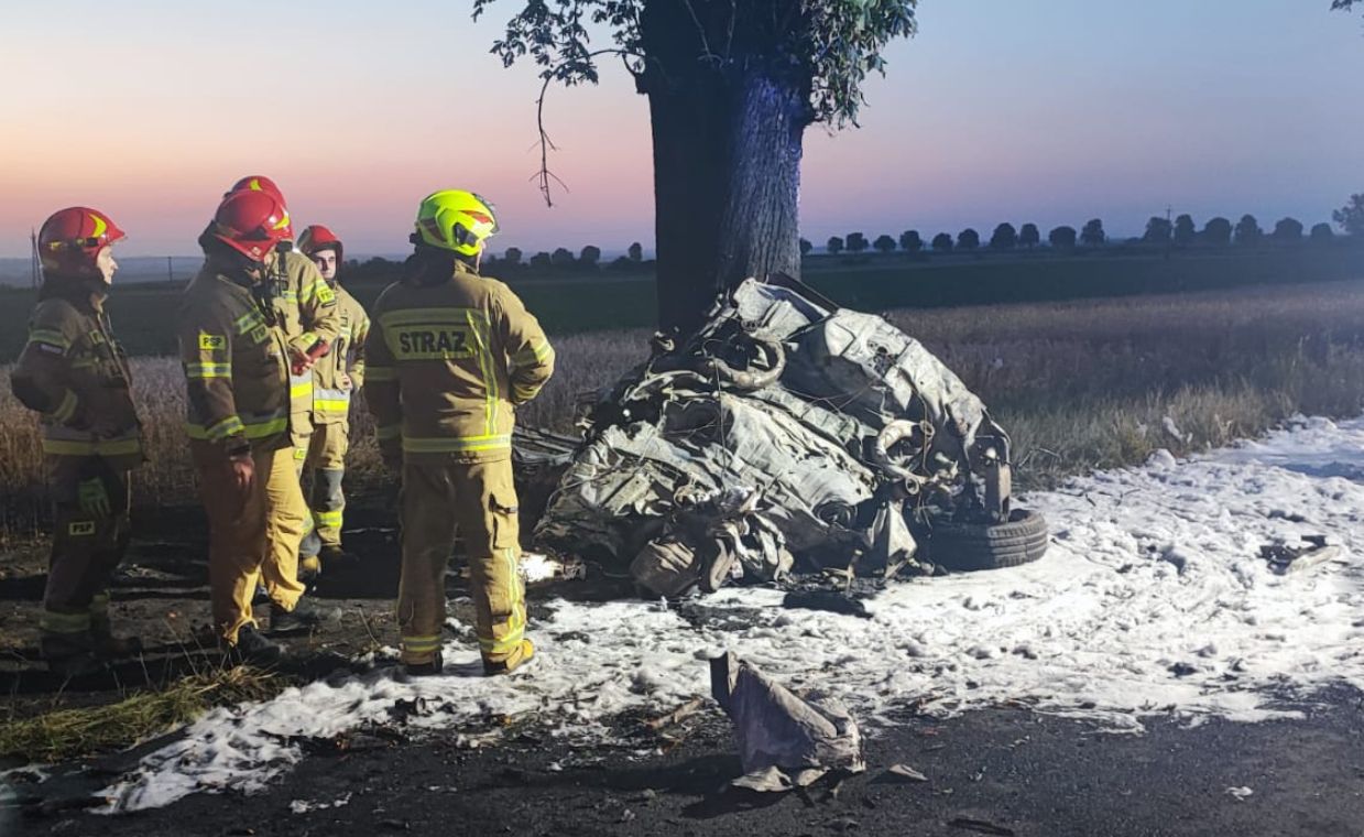 Makabryczny wypadek. Kierowca spłonął we wraku samochodu