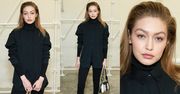 Poważna Gigi Hadid w czarnej stylizacji chwali się torebką Prady za 12 tysięcy