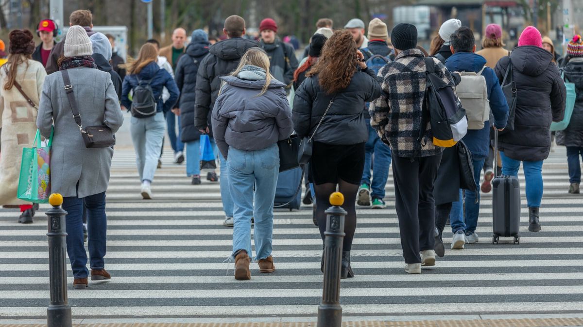 Stock Arkadiusz Zi�?ekFot. Arkadiusz Ziolek/East News. Warszawa. n/z Ludzie idacy na zielonym swietle przez przejscie dla pieszych przez ulice Marszalkowska.ARKADIUSZ ZIOLEK