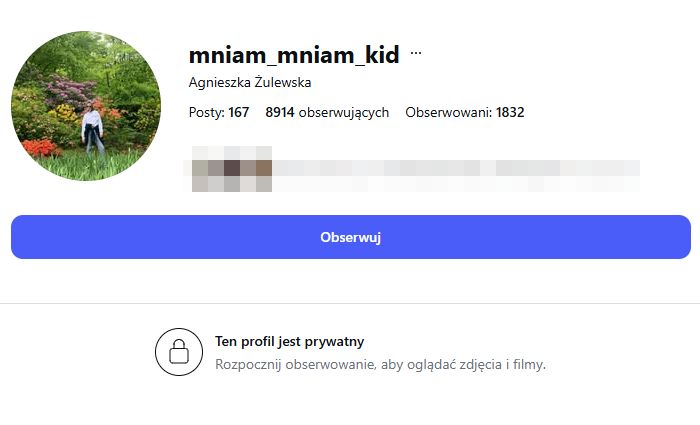 Konto Agnieszki Żulewskiej na Instagramie