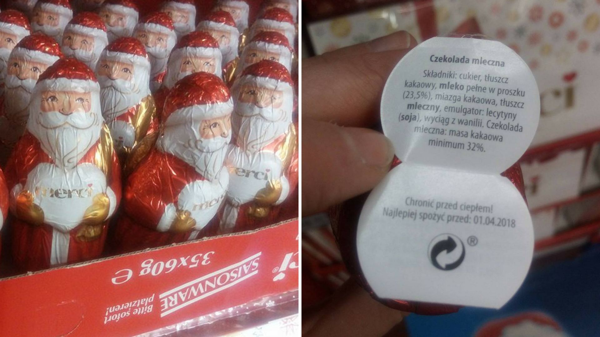 Mikołaje marki Merci również w podstawie mają cukier