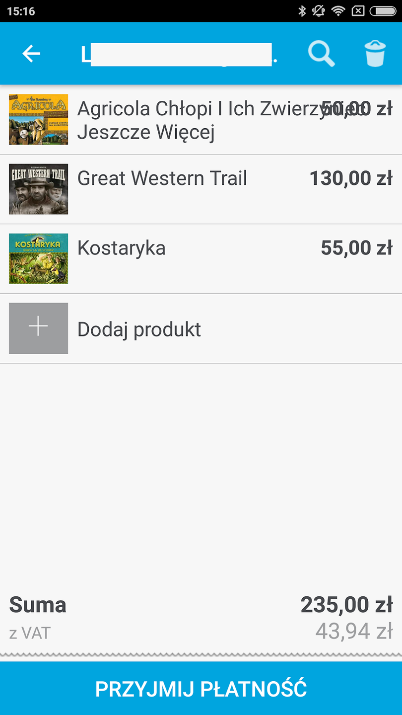 w apikacji mobilnej SumUp można dodać produkty dostępne w sklepie lub podawać kwoty ręcznie