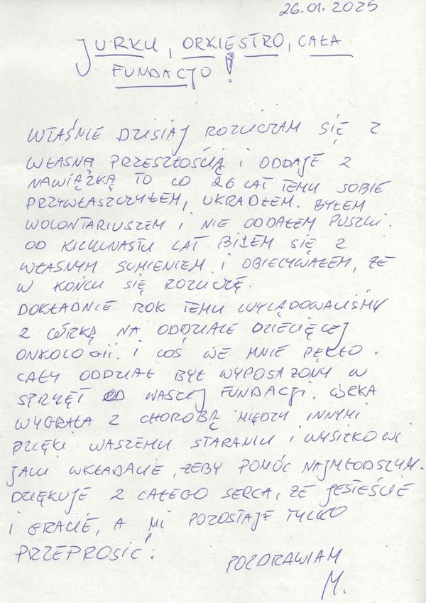 Jurek Owsiak pokazał wyjątkowy list 