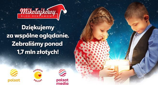 Ponad 3 mln widzów 19. Mikołajkowego Bloku Reklamowego w Polsacie, 1,77 mln widzów dla chorych dzieci