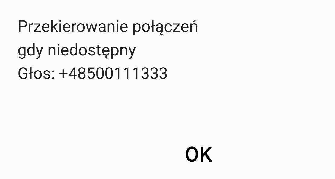 Informacja o przekierowaniu połączeń podczas niedostępności