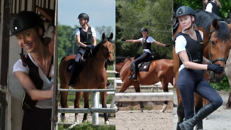 Agnieszka Woźniak-Starak jeździ konno w stadninie Ferensteinów