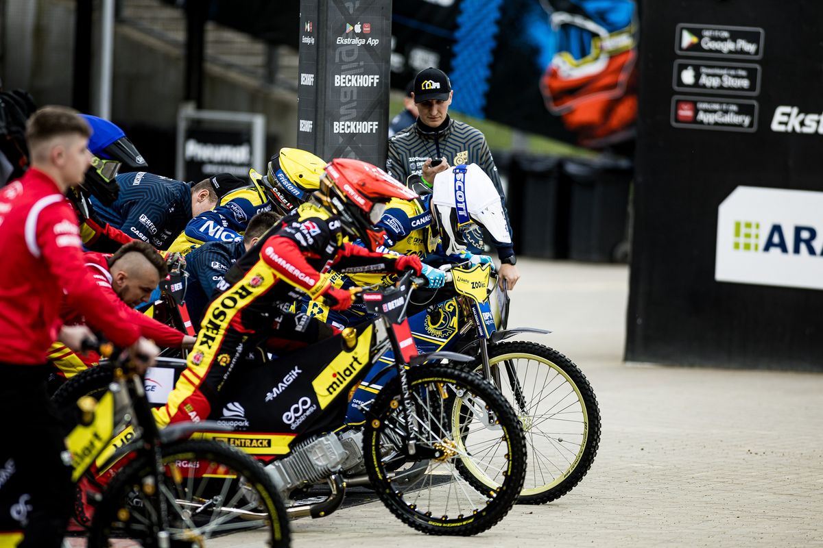 A speedway match in the PGE Ekstraliga is currently taking place between Betard Sparta Wroclaw and GKM Grudziadz in Wroclaw, Poland, on April 26, 2024. In the photo: Kevin Malkiewicz. (Photo by Mateusz Birecki/NurPhoto via Getty Images)