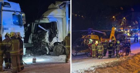 Seria wypadków po opadach śniegu. Dwa tiry zderzyły się czołowo
