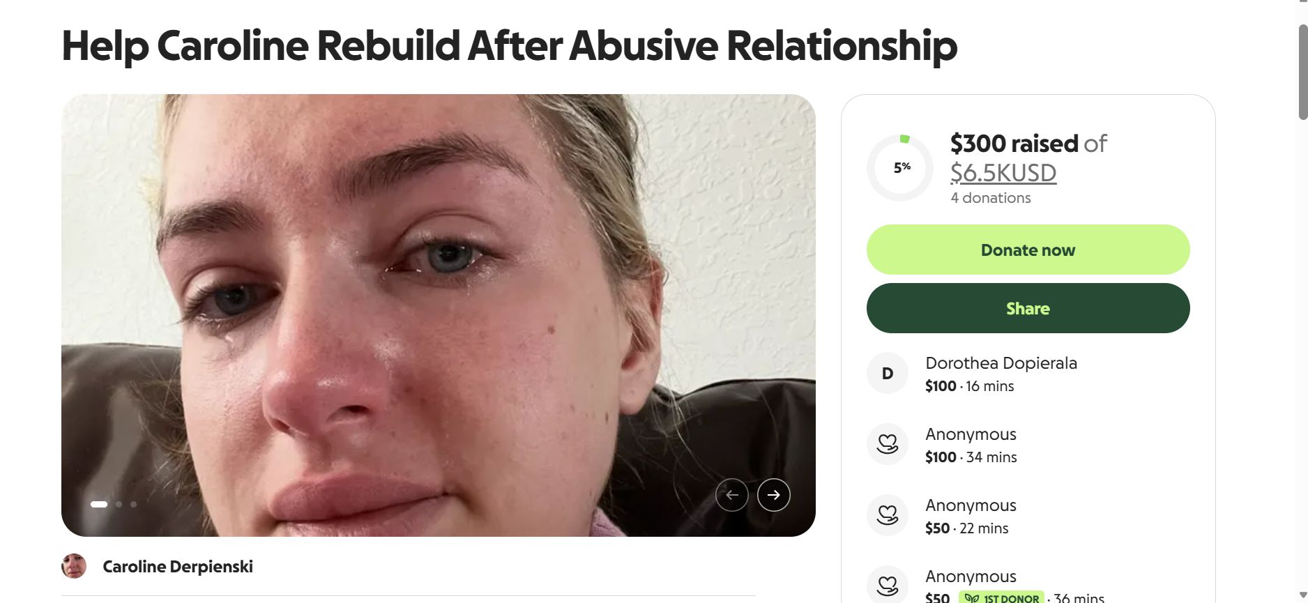 Caroline Derpienski założyła zbiórkę