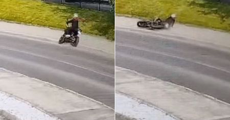 Motocyklista wypadł na zakręcie. Wszystko nagrała kamera