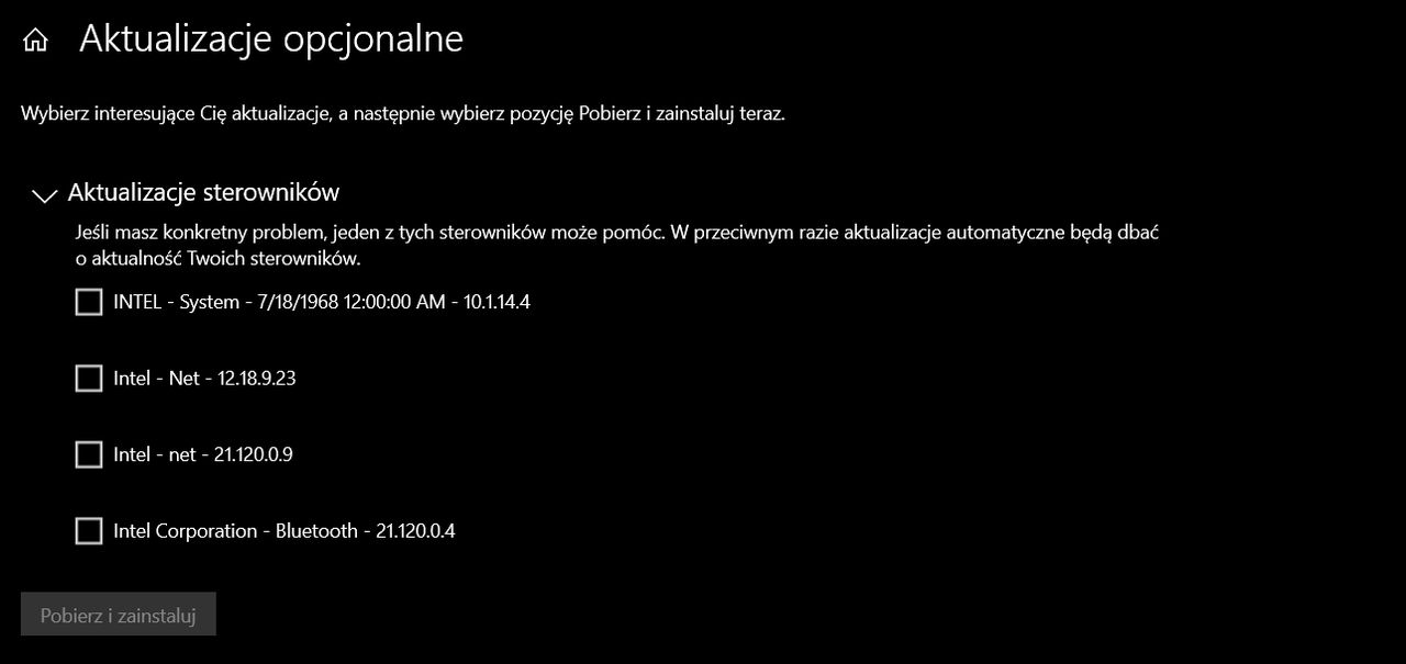 W Windows Update pojawiły się tajemnicze sterowniki "Intel - System" z 1968 roku, fot. Oskar Ziomek.