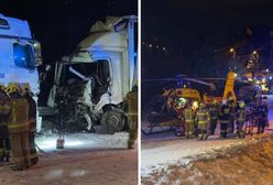 Seria wypadków po opadach śniegu. Dwa tiry zderzyły się czołowo