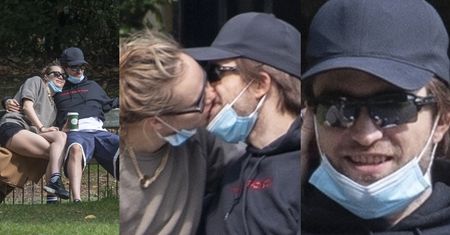 Ozdrowieniec Robert Pattinson z maseczką pod brodą całuje się namiętnie z dziewczyną (ZDJĘCIA)