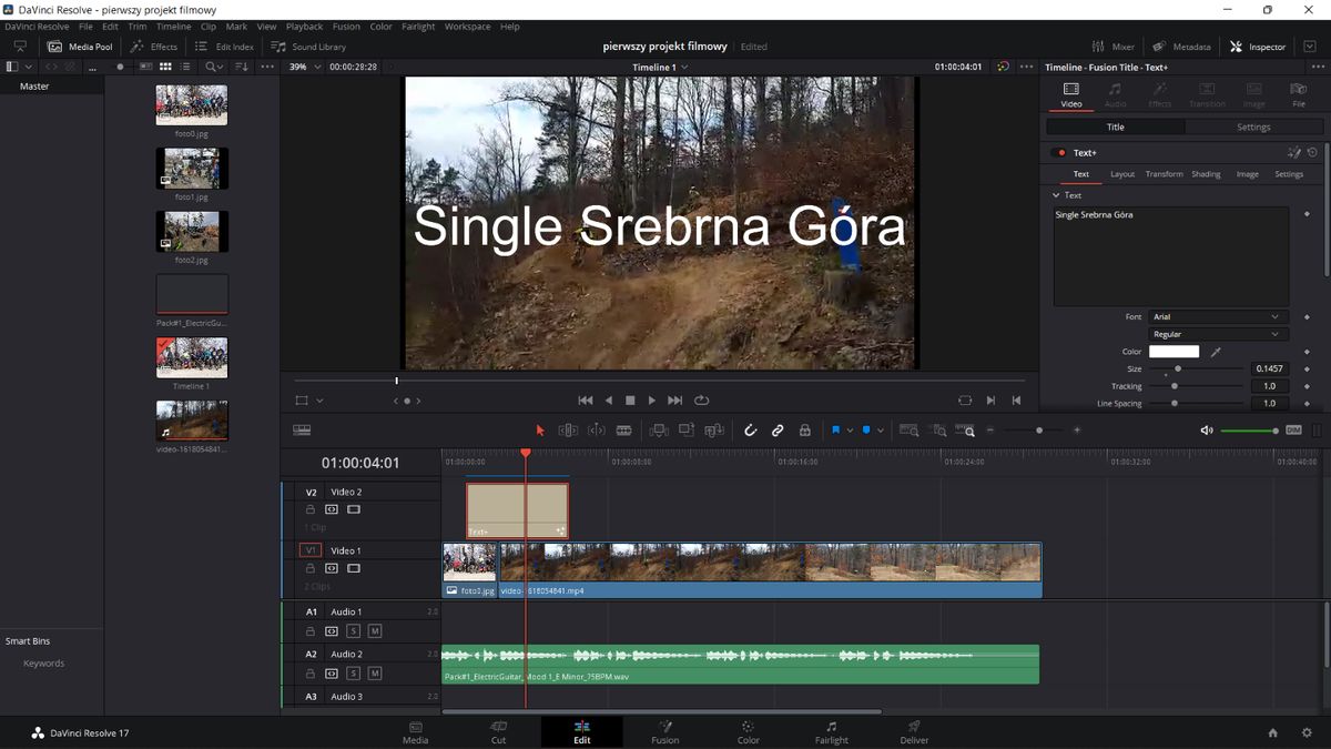 Dodawanie napisów w programie DaVinci.
