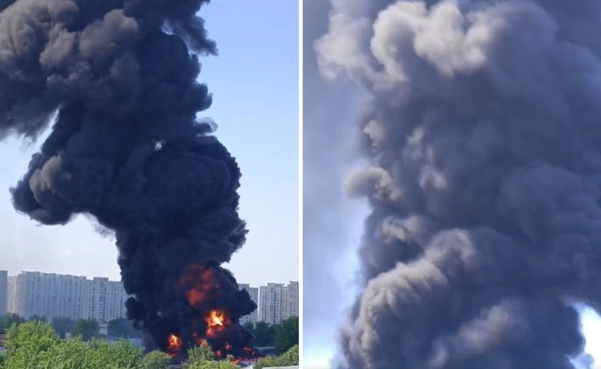 Gigantyczny pożar w Moskwie. Ogień i słup dymu widać z daleka
