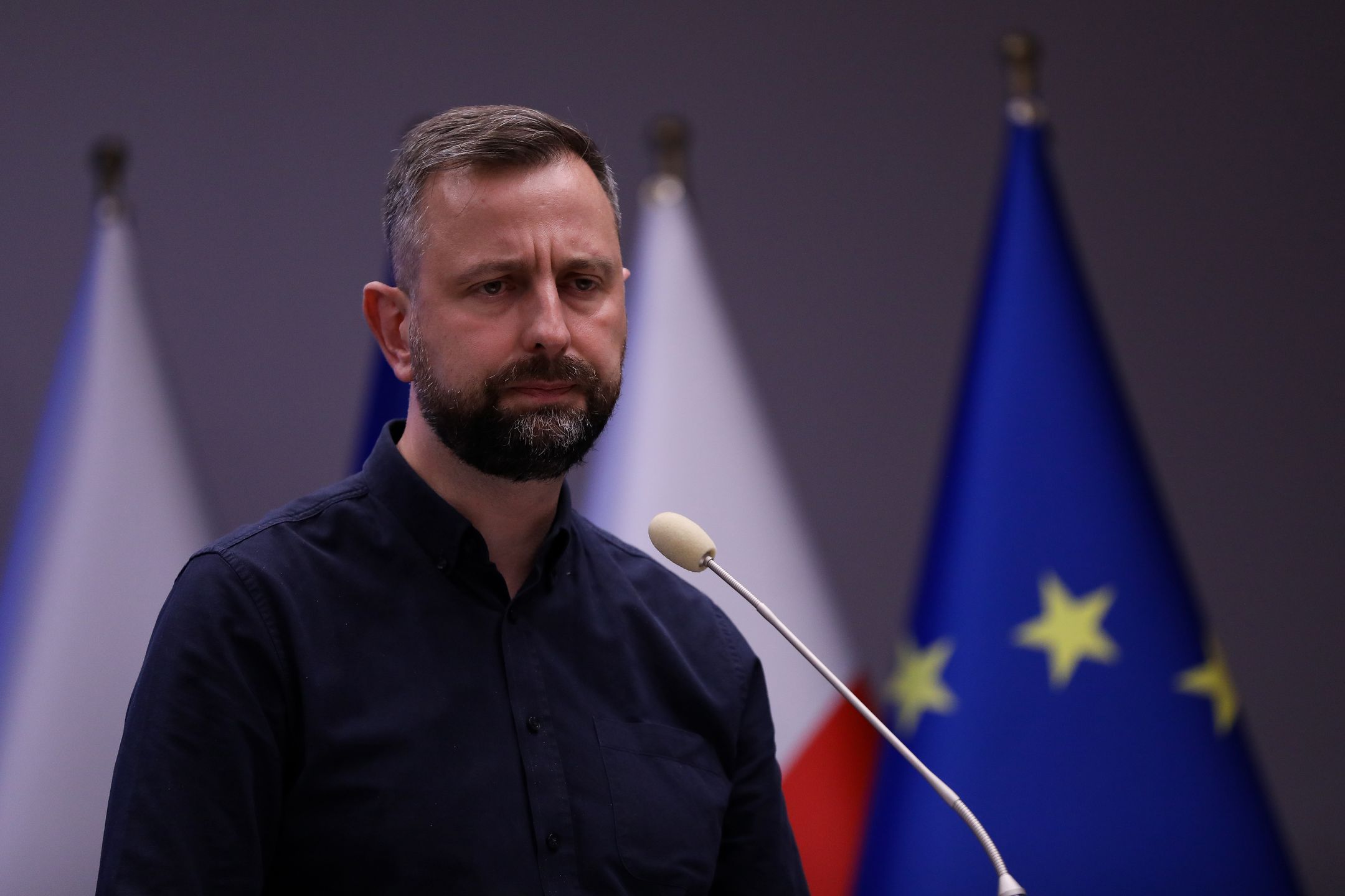 Deputy Prime Minister and Minister of National Defense Wladyslaw Kosiniak-Kamysz speaks during a press conference at the Malopolska Voivodeship Office in connection with the meteorological situation in the region on September 15, 2024, in Krakow, Poland. For several days, some parts of Poland are under flood alerts due to heavy rains. Excessive rainfall leads to increased levels of rivers, floods, impassable roads, and power outages. In Malopolska alone, the fire brigade carries out 620 interventions since the warnings begin. The army helps in the actions carried out. (Photo by Klaudia Radecka/NurPhoto via Getty Images)
