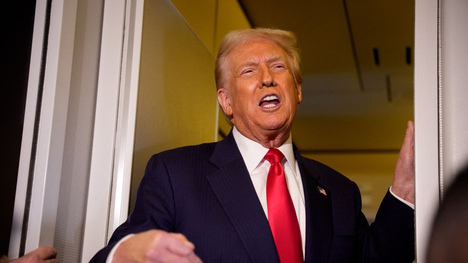 IN FLIGHT - OCTOBER 30: U.S. President Donald Trump speaks to members of the media aboard Air Force One on October 30, 2025 in flight. Trump is returning to Washington following a high-stakes meeting with Chinese President Xi Jinping, alongside securing trade deals with ASEAN, Japanese and South Korean partners on his week-long Asian tour. (Photo by Andrew Harnik/Getty Images)