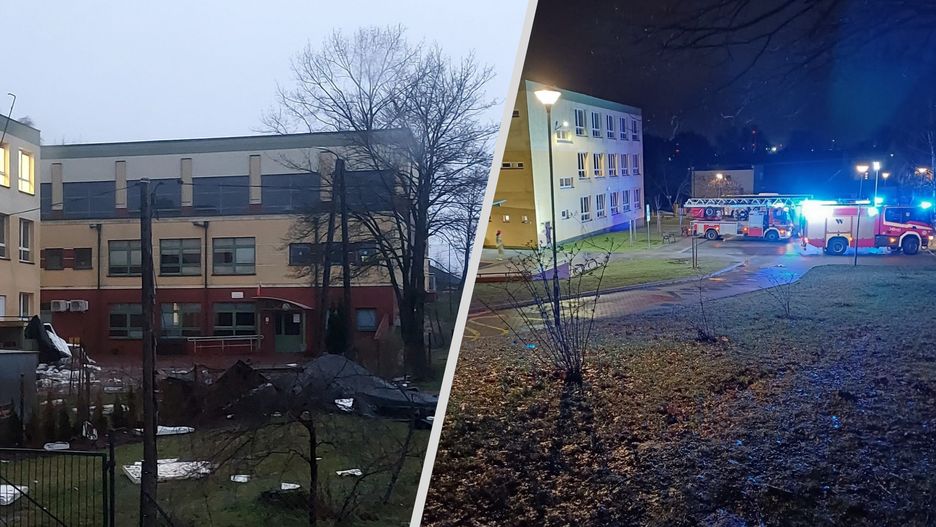 Zerwany dach w budynku szkolnym SP we Włynkówku