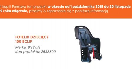 Sieć sklepów Decathlon wycofuje popularny fotelik dziecięcy na rower