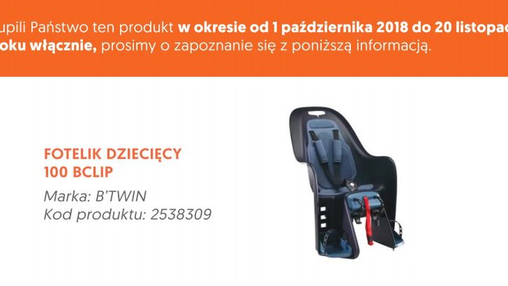 Decathlon wycofuje fotelik