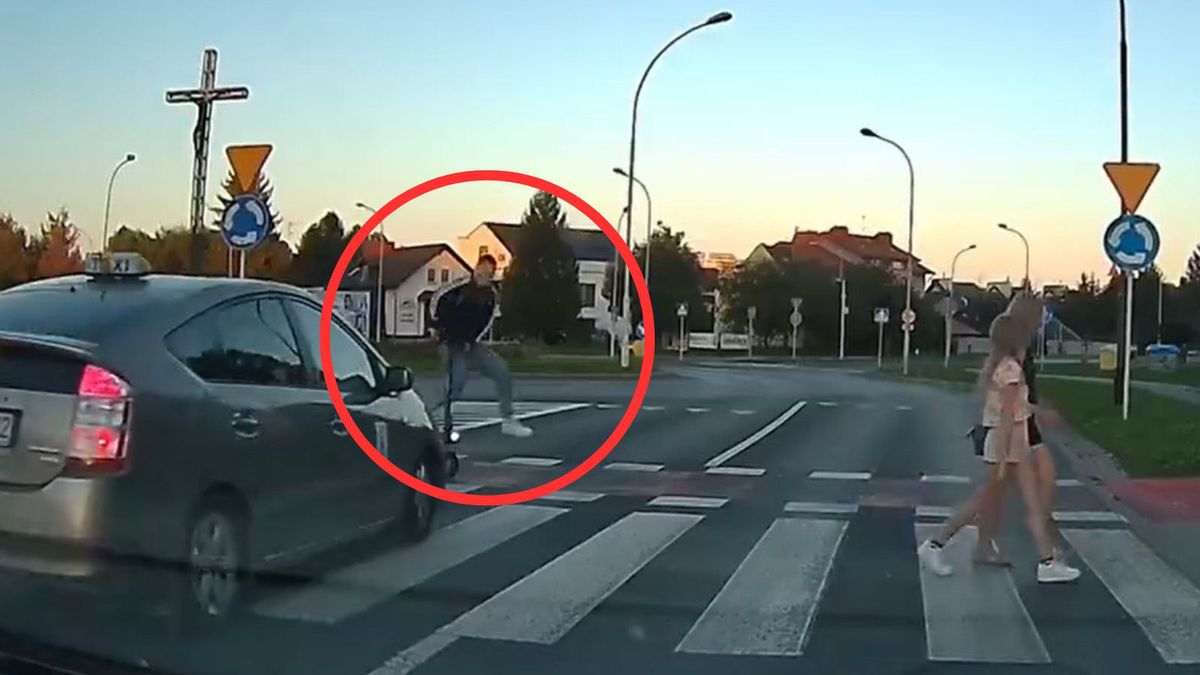Kierujący hulajnogą uniknął zderzenia z taksówką
