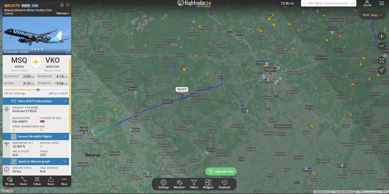 A plane flying from Minsk to Moscow also turned back.