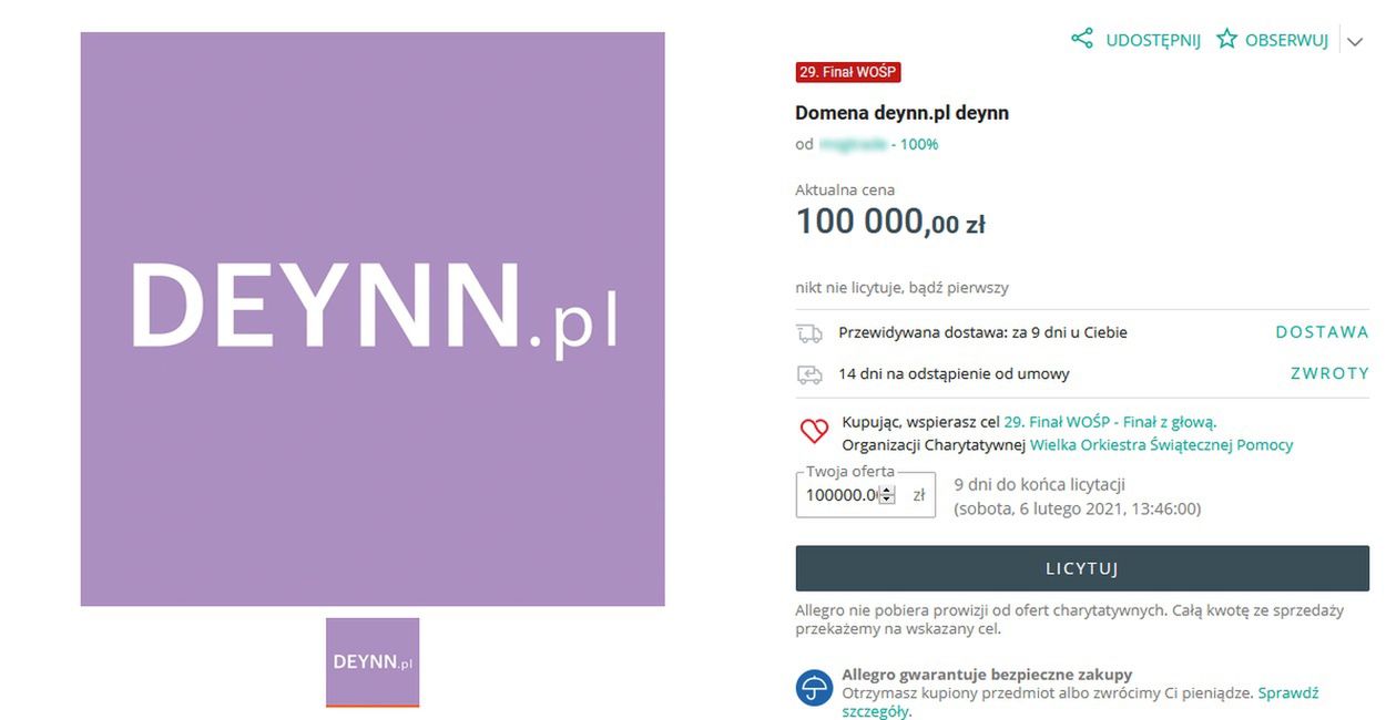 Domena Deynn na aukcji
