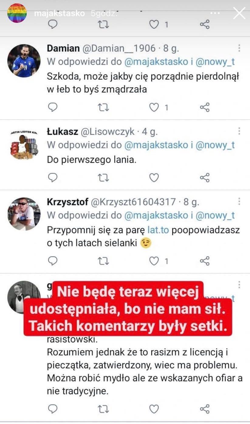 Maja Staśko publikuje na Instagramie obelgi i raistowskie, pełne hejtu komentarze po tym, jak wrzuciła do sieci zdjęcie z chłopakiem