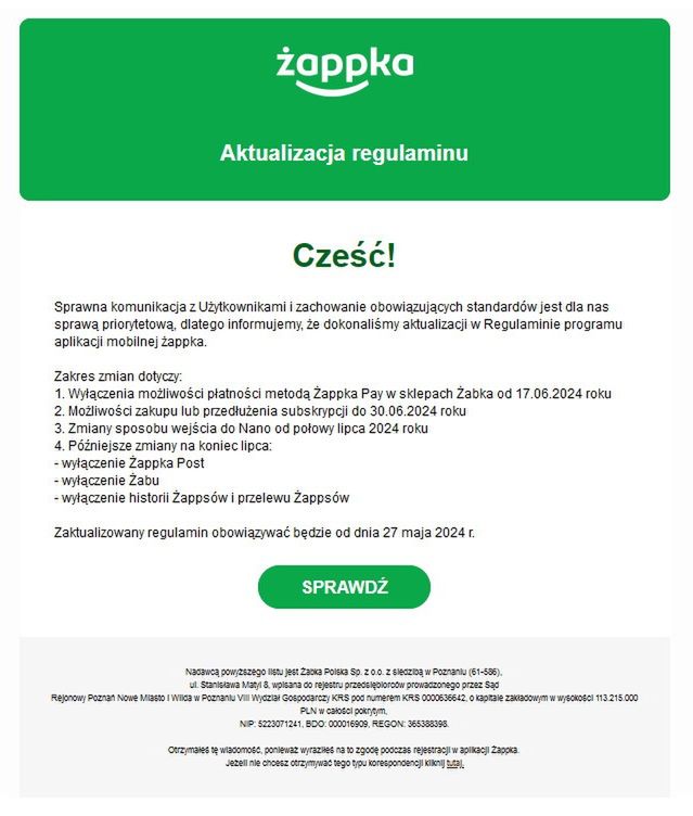 E-mail, który trafia do klientów Żabki