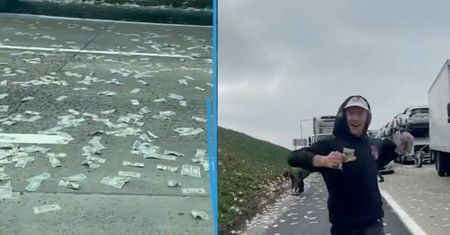 Deszcz pieniędzy. Banknoty spadły na autostradę, kierowcy zaczęli je zbierać