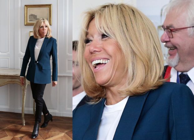 Brigitte Macron pozuje z meblami. Dobra z niej modelka? (ZDJĘCIA)