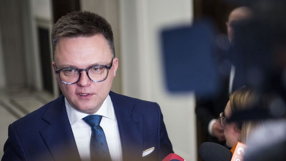 WARSAW, POLAND - 2024/01/18: Szymon Holownia, Marshal of the Sejm and leader of the Polska 2050 party is seen at the Sejm - Lower House of Parliament. Continuation of the third session of the Lower House of Polish Parliament (Sejm) of the 10th term. (Photo by Attila Husejnow/SOPA Images/LightRocket via Getty Images)