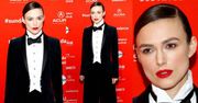 Keira Knightley w garniturze promuje nowy film