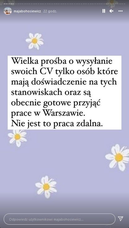 Maja Bohosiewicz szuka pracowników na Instagramie