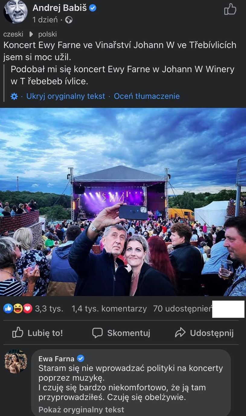 Premier Czech wybrał się na koncert Ewy Farnej