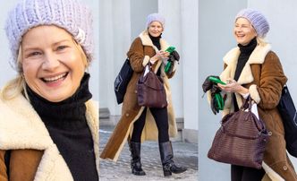 Małgorzata Kożuchowska w bikerach za 8,5 tys. zł i torbą za 17 tys. zł paraduje po oblodzonym chodniku (ZDJĘCIA)