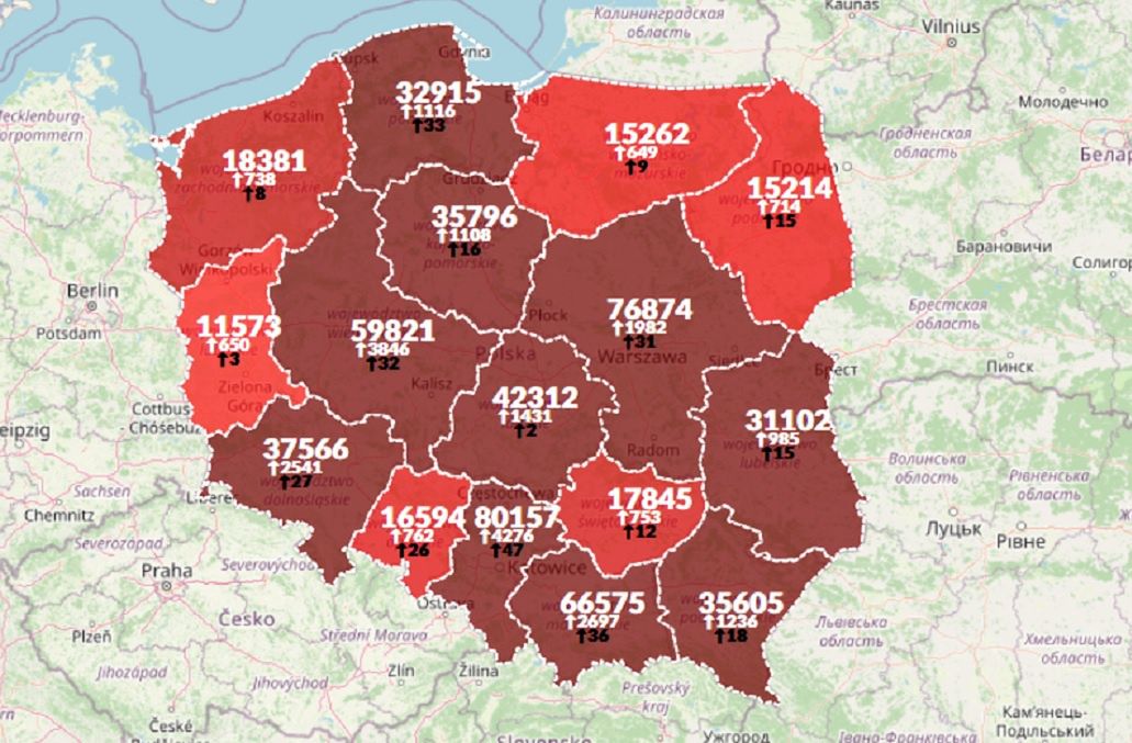 Mapa zakażeń - stan na 10.11.2020