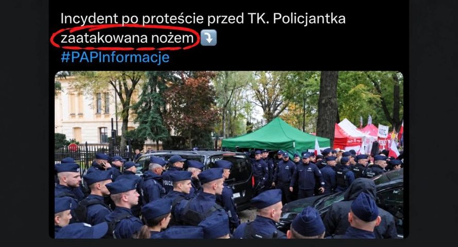 PAP przeprasza za błędną informację o ataku nożem. Co wydarzyło się w pobliżu TK?