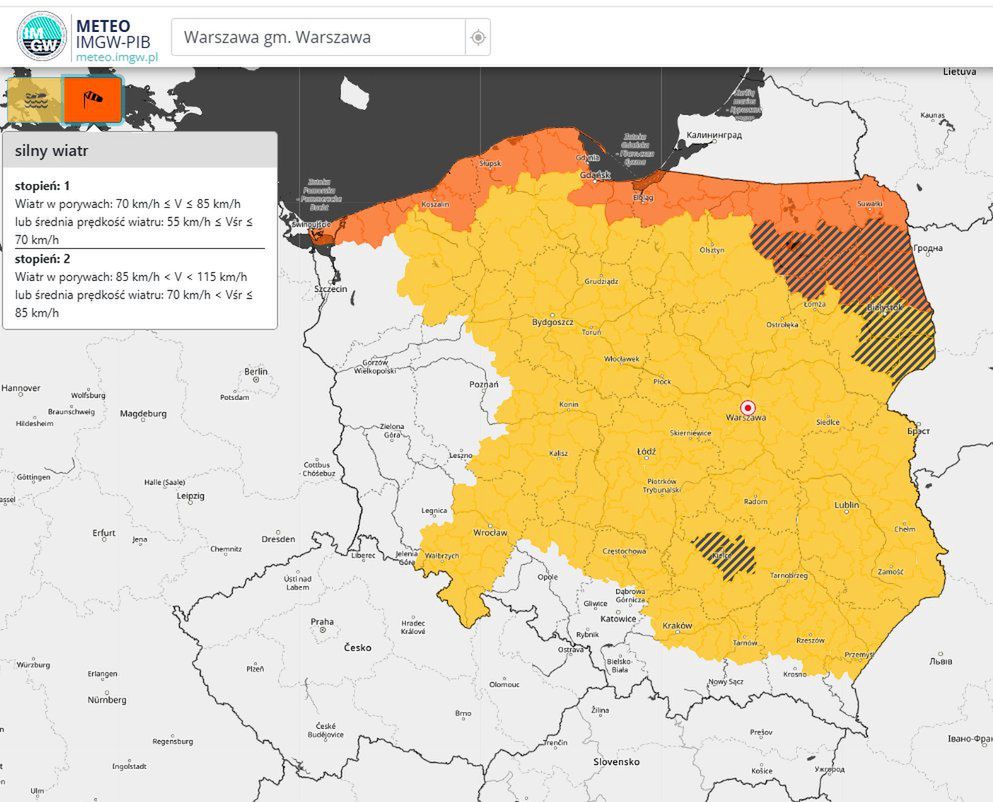 Obowiązują ostrzeżenia meteorologiczne przed silnym wiatrem