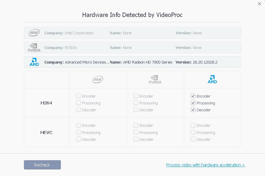 VideoProc hardware info